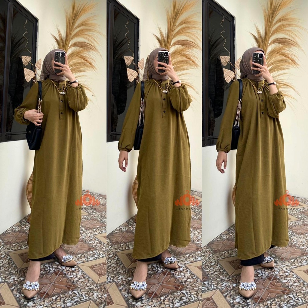 WOW-Merani Midi Dress Crinkle Airflow / Dress Panjang / Midi Dress Jumbo / Pakaian Muslim