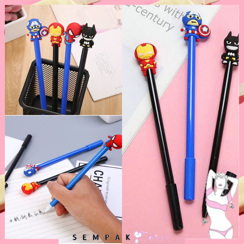 SS Pena Karakter SuperHero Gel Pulpen Karakter Pen Tinta Gel Lucu Alat Tulis Karakter Superhero 3D Murah