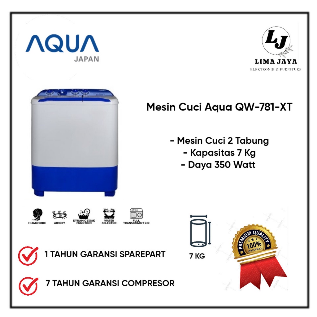 Mesin Cuci 2 Tabung AQUA QW781XT Mesin Cuci Dua Tabung Aqua 7 Kg