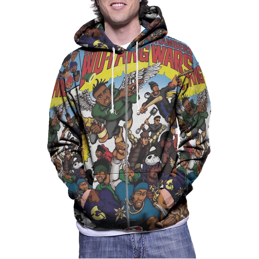 Jaket Hoodie Wu-tang Wars Wutang Clan Rap Hip Hop Hoodie Ritsleting Fullprint Bahan Jersey Casual Un