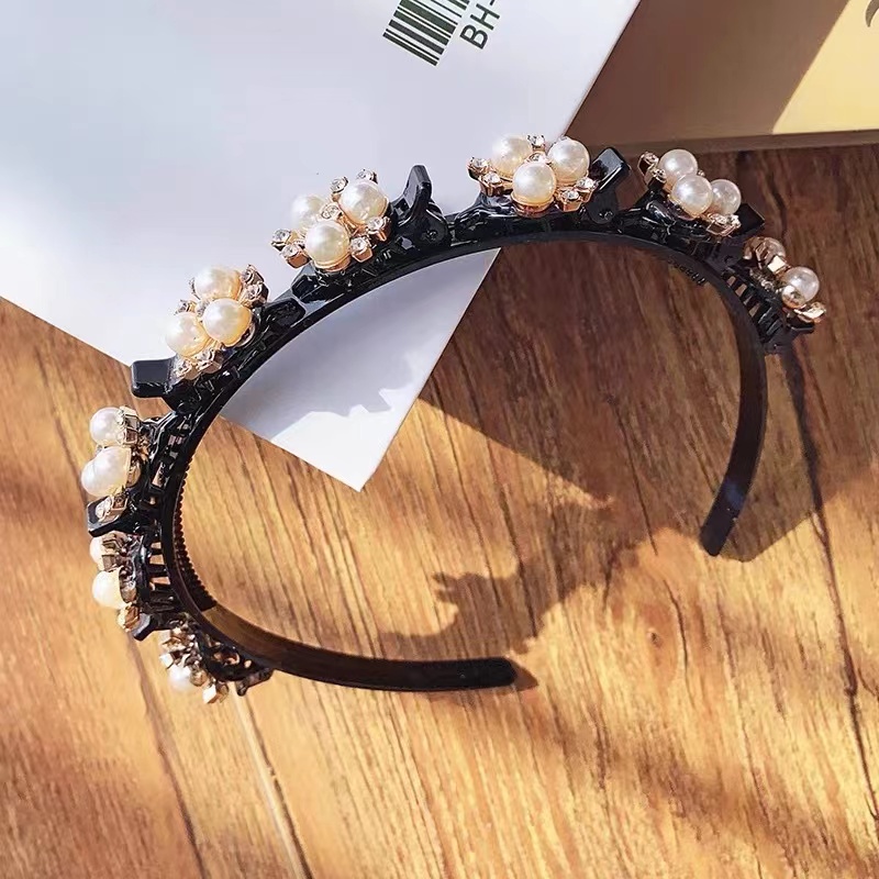 2in1 Bando include Jepit Rambut Fashion Korea Pola Mutiara Wanita Dewasa