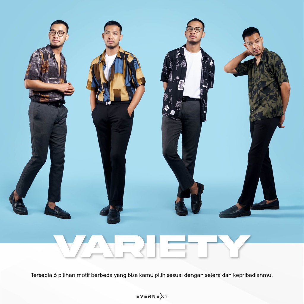 Kemeja Lengan Pendek Pria Wanita Casual Printing Baju Hem Kuliah Hangout Travelling Party Trendi Kekinian Model Terbaru Stylish