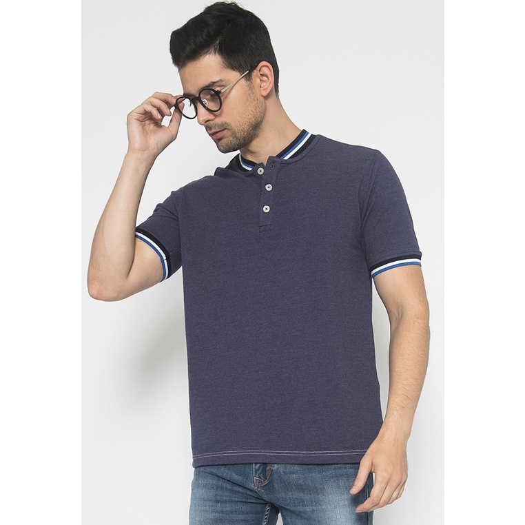 Johnwin Kaos Casual Pria Kerah Shanghai Warna Ungu APS.621.M373.01.C - Free keychain