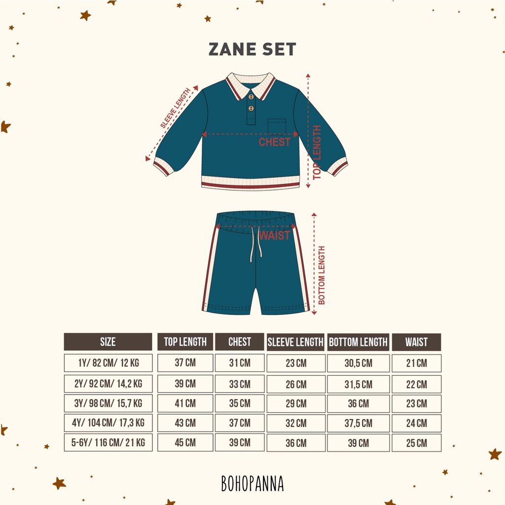 BOHOPANNA Zane Set Setelan Anak Unisex 1-6 Tahun