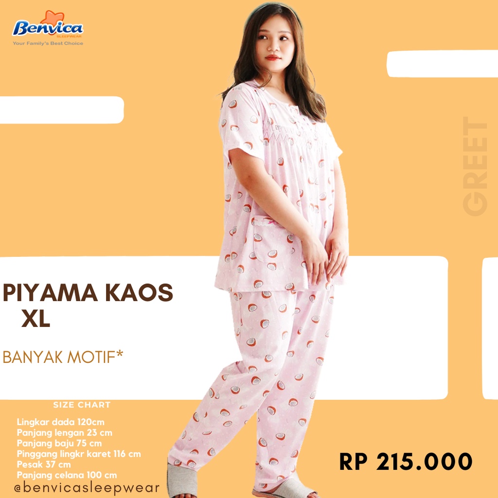 BAJU TIDUR LENGAN PENDEK CELANA PANJANG KAOS PREMUM SIZE XL GREET