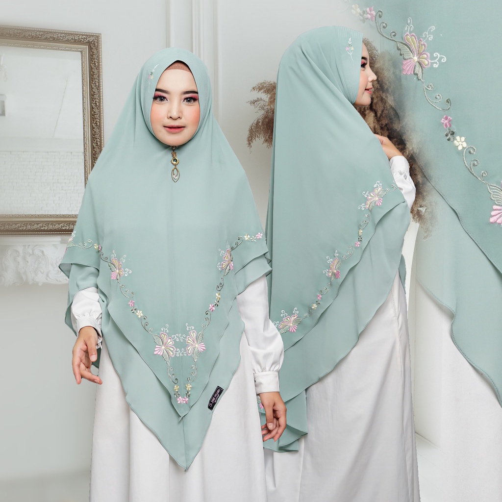 nameera BORDIR khimar 2 layer jumbo premium ceruty babydoll/jilbab syari jumbo bordir by jns