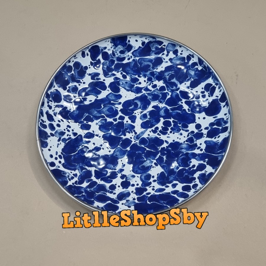 Piring Lepek Enamel 15cm Biru Blirik Loreng