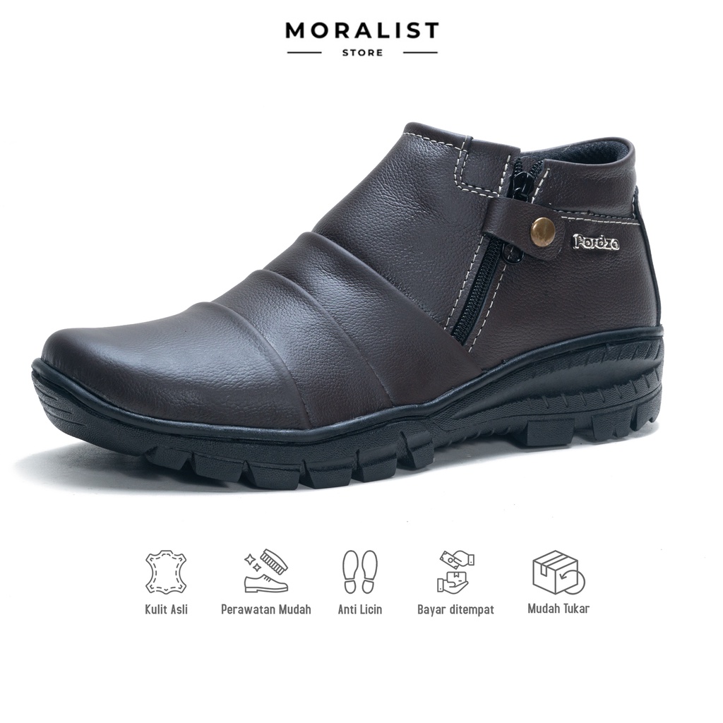 Sepatu Boot Pria Zipper Boots Casual Kulit Asli Touring Model Resleting BKS09