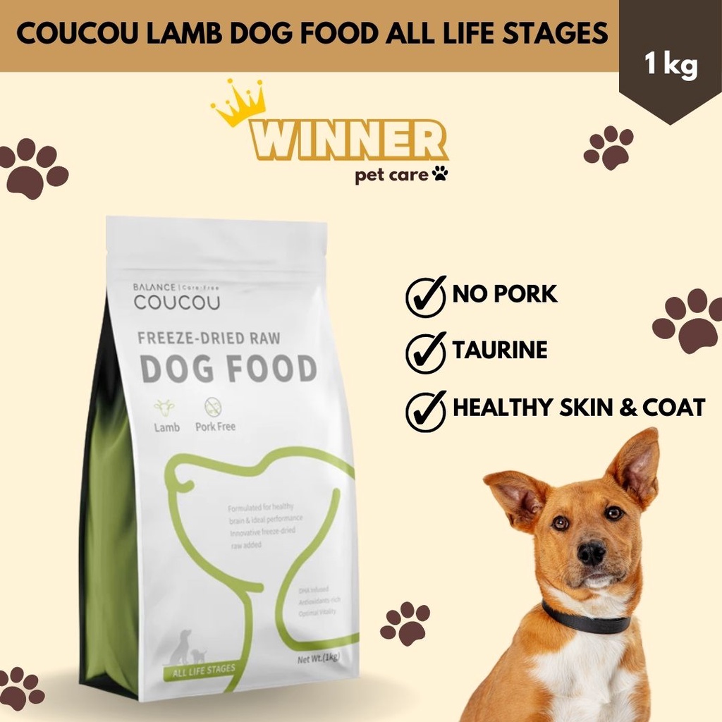 

23bagusmenshop - COUCOU Dog Food Dry Lamb 1kg Freshpack Makanan Anjing Semua Usia
