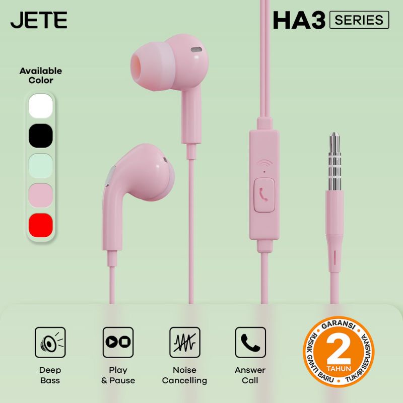 Headset OPPO A57 2022 A51 A52 A53 A55 A59 A71 A74 A81 A83 A91 A92 A94 A95 A96 Earphone JETE HA3 ORI 