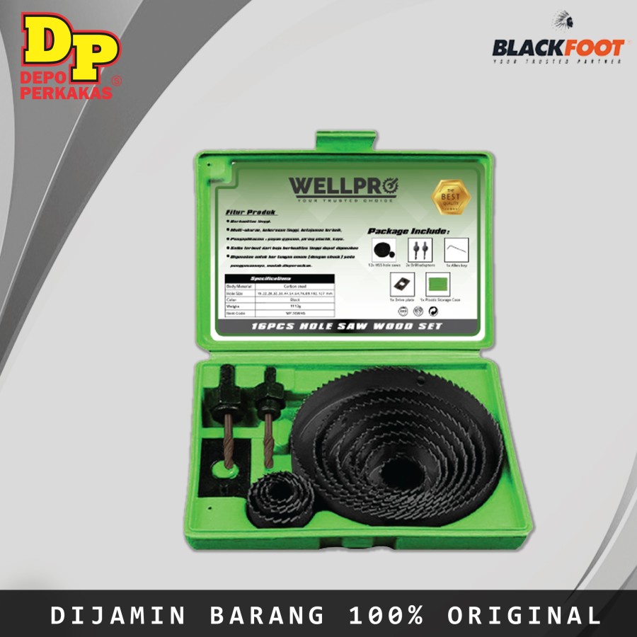 WELLPRO Holsaw Kayu Set 16pcs / Mata Bor Gromet 16pcs