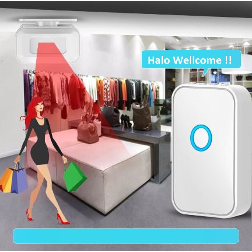 Bel toko PIR alarm sensor gerak doorbell door bell wireless CACAZI 3 in 1 bel / sensor gerak / alarm halo wellcome bel customer datang otomatis bunyi tyoe terbaru rechargebale bisa dicas cas isi ulang baterai AA AAA A2 A3