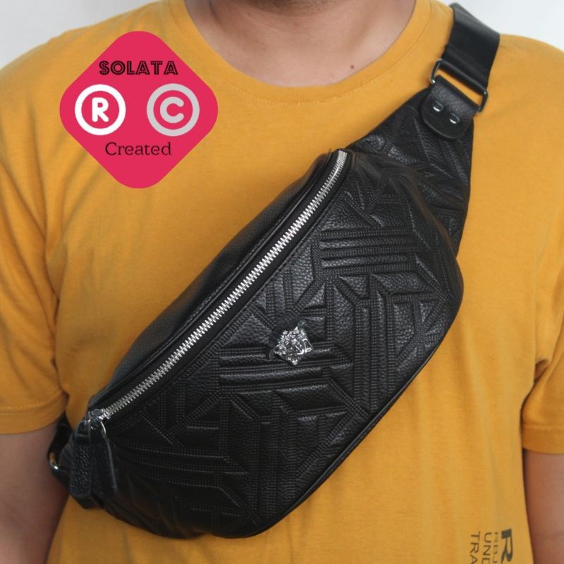 tas slempang kulit asli pria - waistbag pria asli - tas bahu pria