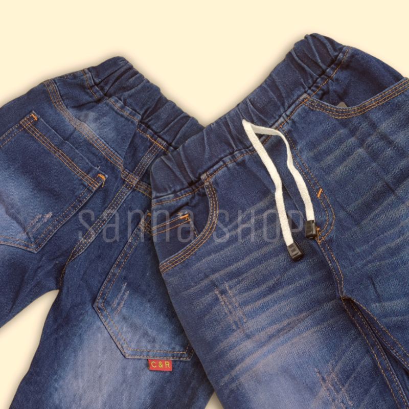 Celana jeans whisker bintang anak laki-laki warna biru muda usia 6-9 tahun , denim anak cowok