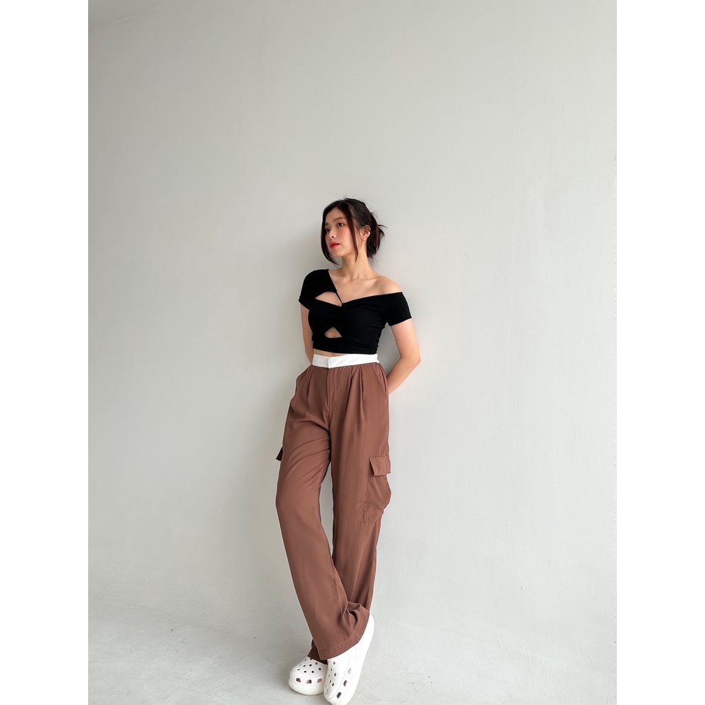 NOYA - Alodie HW Kulot Cargo Pants - Celana Panjang Kulot Kargo Wanita - Cargo Pants Wanita