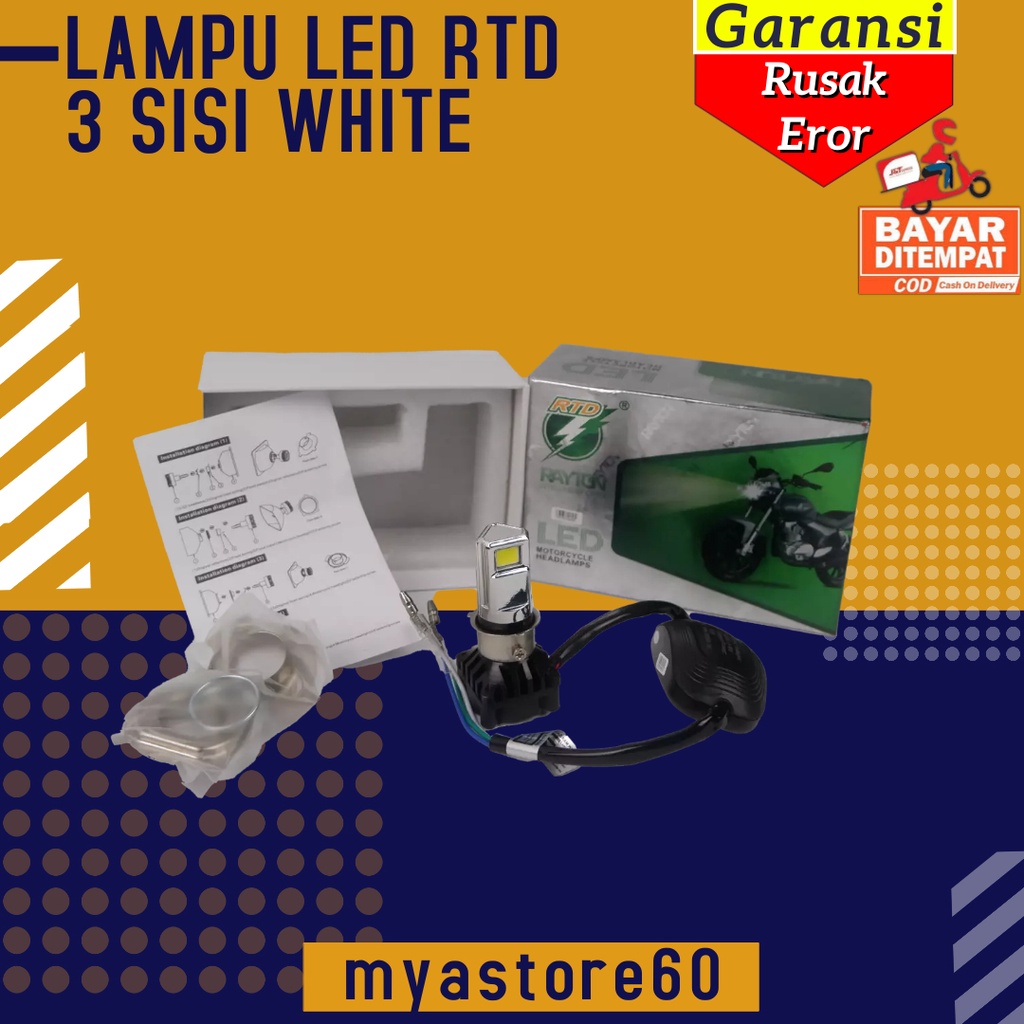 HEADLAMP Lampu 3 Sisi RTD Warna Putih H6/H4 Terang Jarah Jauh