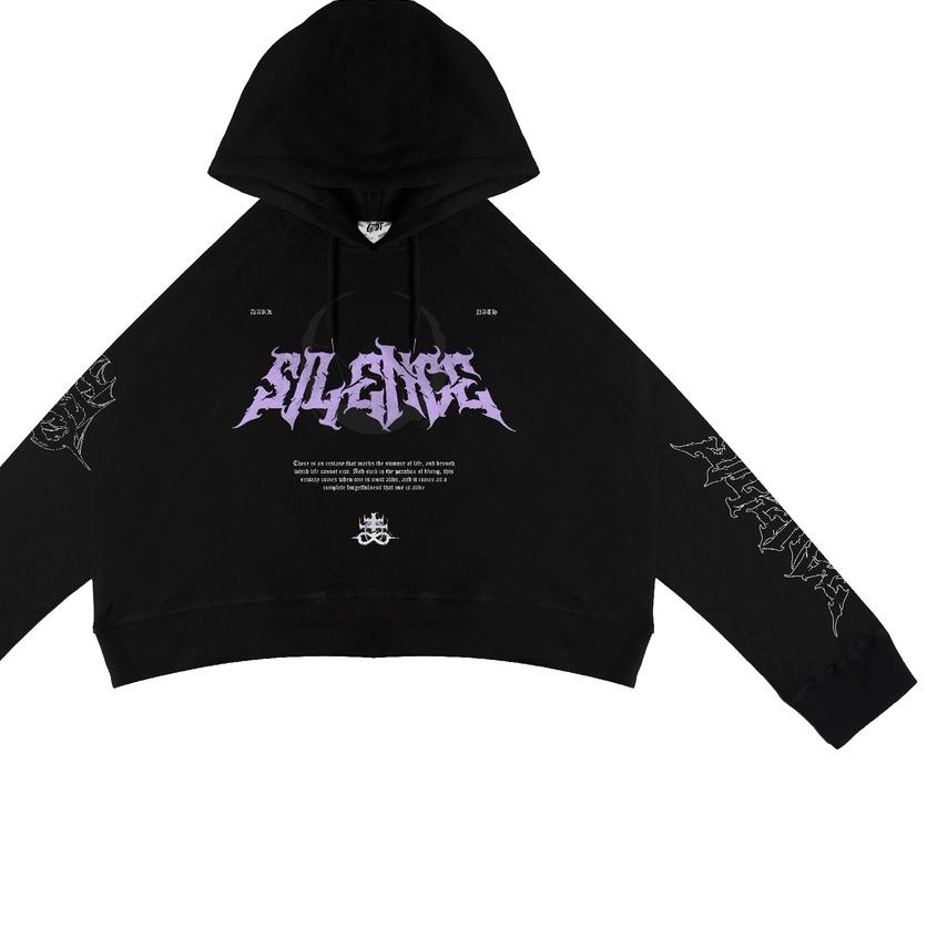✼ GRDT Silence Hoodie Oversize Crop Top Black ✤
