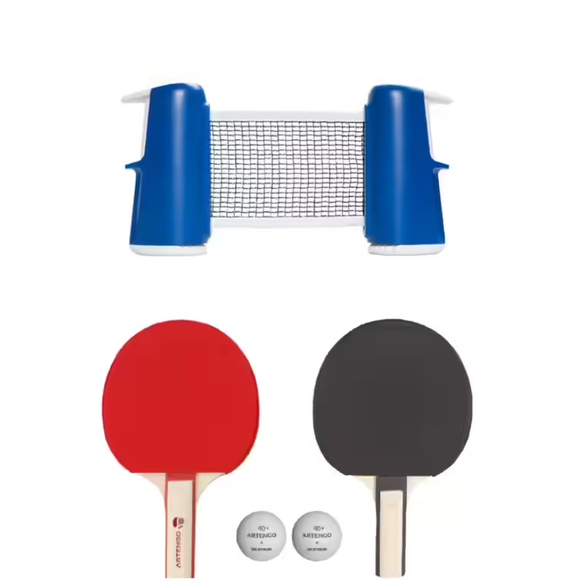 PONGORI Set Table Tennis Small 2 Bats, 2 Balls and Net Adjustable