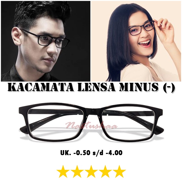 Kacamata Lensa Minus Miopi (-) Uk. -0.50 s.d -4.00 Kacamata Rabun Jauh Bingkai Model Persegi Panjang Hitam Unisex NOCASE