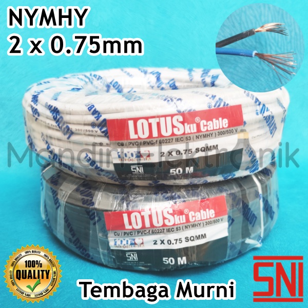 Kabel Listrik Serabut NYMHY 2x0.75mm Lotusku Tembaga Asli Roll 50M 50 Meter - Kabel Listrik Serabut Tembaga isi 2 Roll NYMHY Putih Hitam