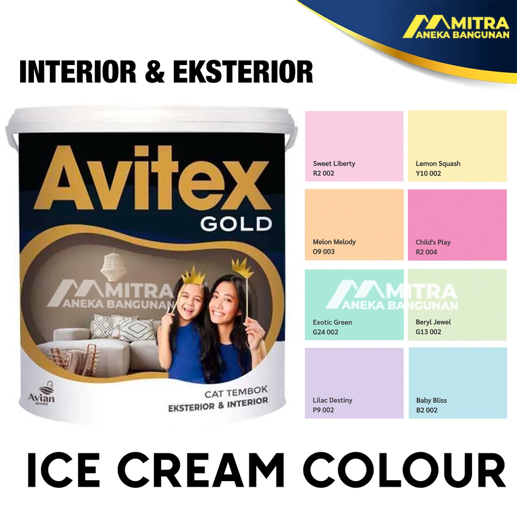 CAT TEMBOK AVITEX GOLD 5 KG / AVIAN EKSTERIOR DAN INTERIOR / WARNA PINK OREN BIRU KUNING UNGU HIJAU 