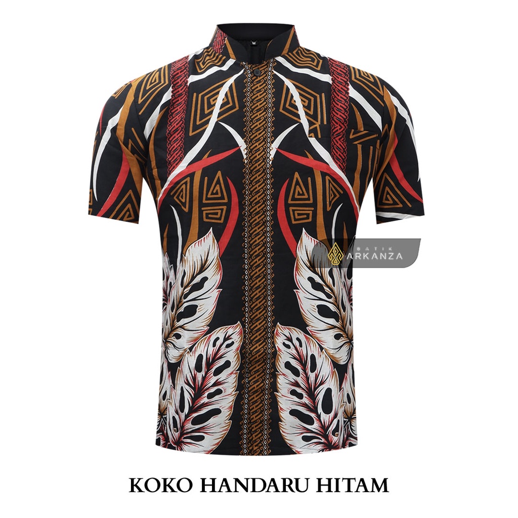 [KOKO BATIK HANDARU HITAM] BATIK ARKANZA Hem Atasan Kemeja Baju Batik Koko Kurta Pria Cowok Laki Laki Slimfit Full Lapis Furing Lengan Panjang Kerah Sanghai