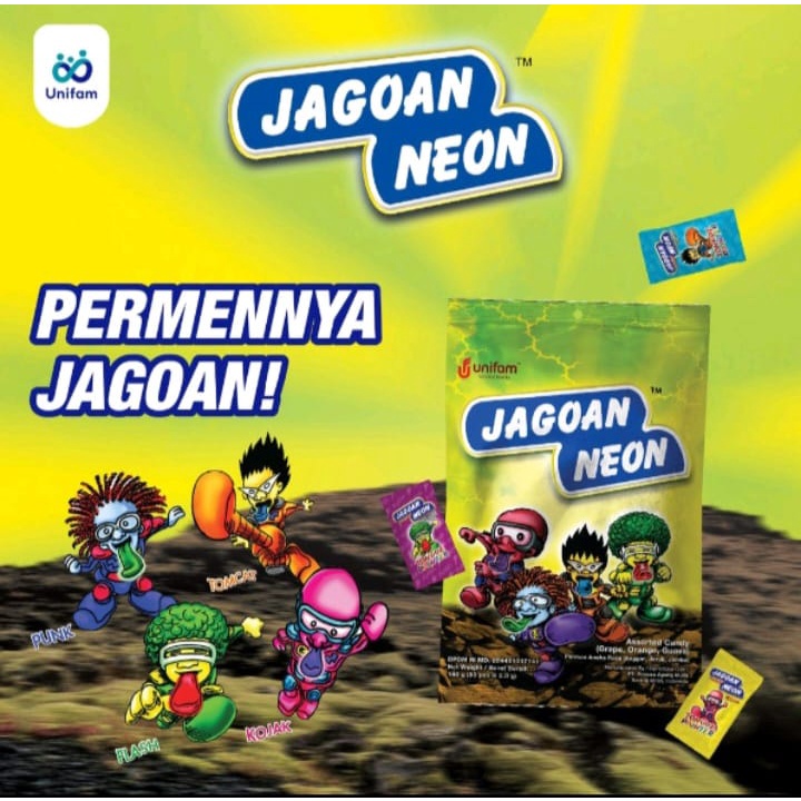 Jagoan Neon Assorted Bag | 50 Pcs @ 2.5 Gr | Unifam