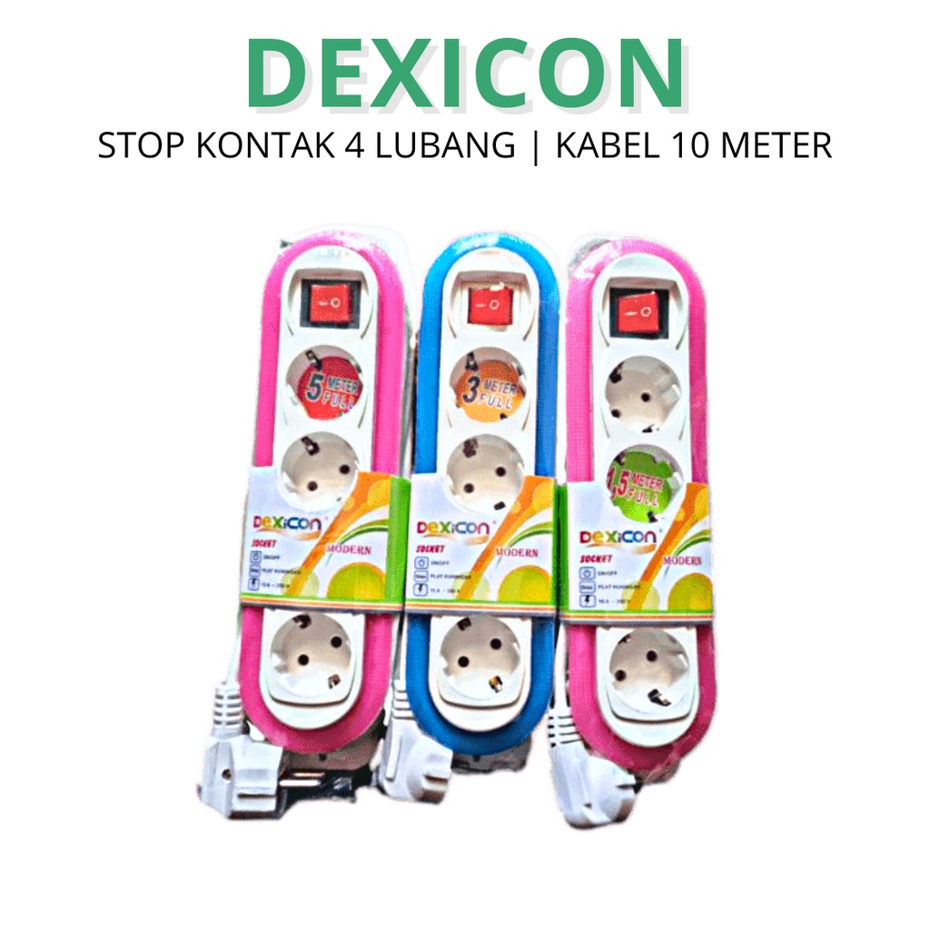 STOP KONTAK 4 LUBANG 10 METER DEXICON COLOKAN LISTRIK 4 LUBANG SAKELAR