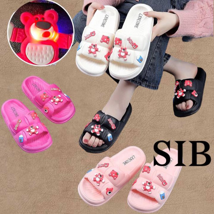 LOTSO PVC LED - Sandal Slop Karet PVC Empuk Ringan Non-Slip Sandal Jelly Korea Import Outdoor Bear Lucu Trendy Sandal Rumah/Flat/Santai Wanita Pria Kekinian HSN110