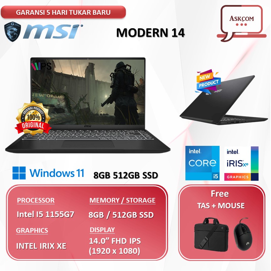 Laptop Msi  Modern 14 RYZEN 5 7530 16GB 1TB SSD  W11 OHS21 14.0FHD IPS BLIT C7M.224 | C7M.223