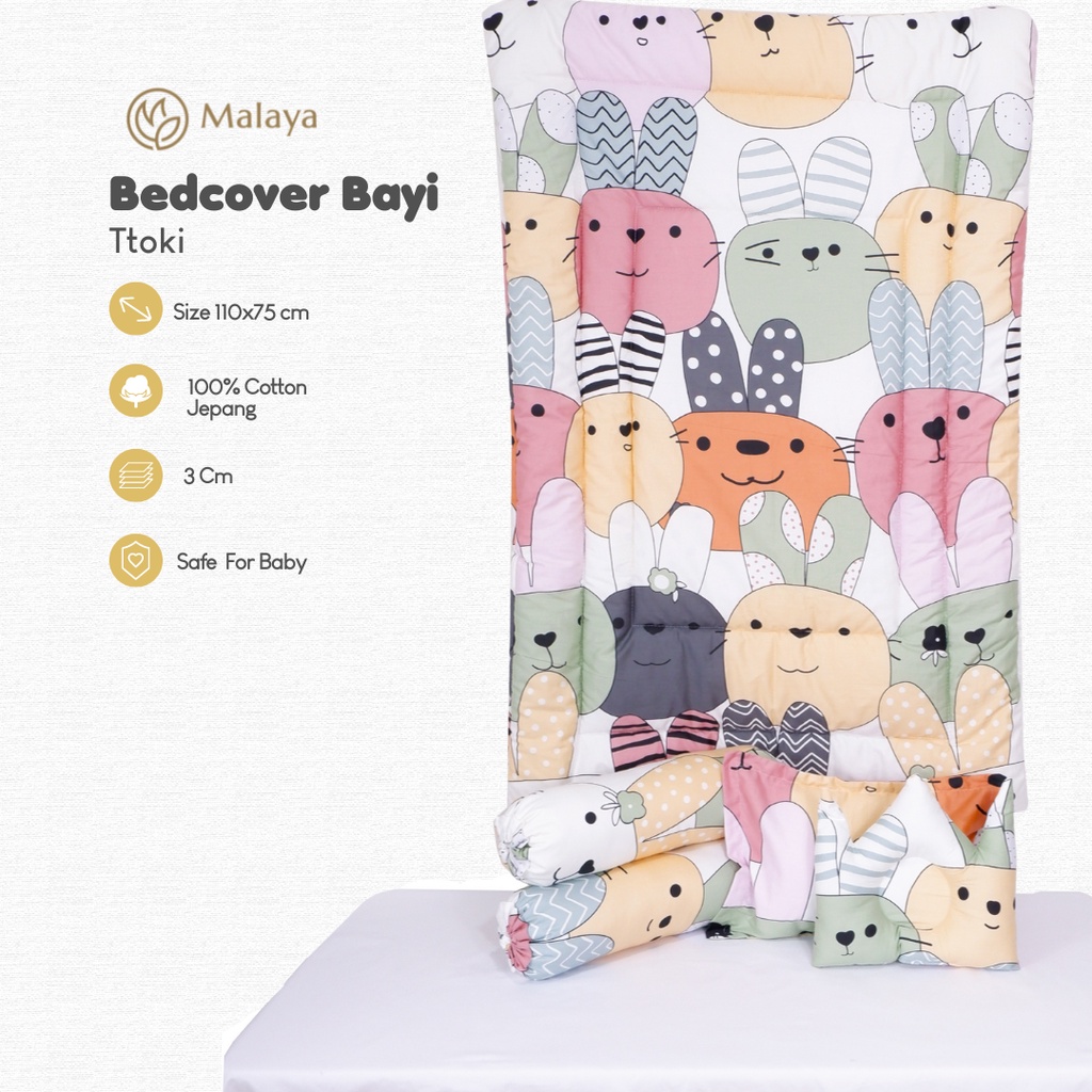 BEDCOVER BAYI KATUN JEPANG BY MALAYA BABY / BADCOVER BABY SET BANTAL GULING BAYI SARUNG BISA DI LEPAS / BABY BEDDING SET