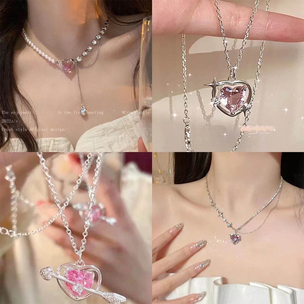 IFYOU Fashion Cinta Ganda Pasangan Kalung Vintage Perak Choker Rantai Liontin Kalung Untuk Wanita Perhiasan Aksesoris