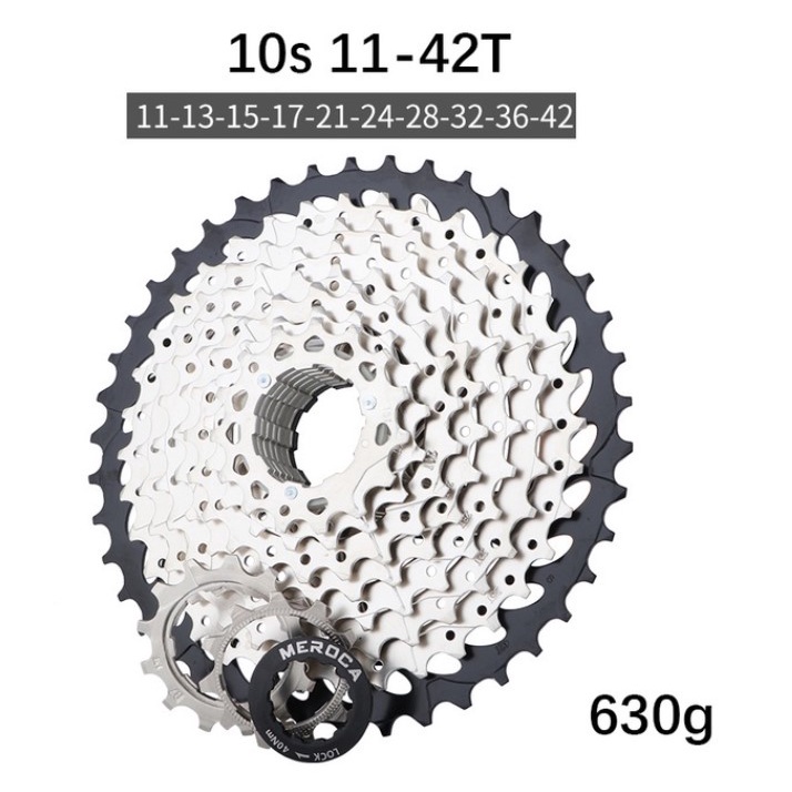 MEROCA  Sprocket 10 Speed 11 - 42T Silver Gear Cassette Seli MTB