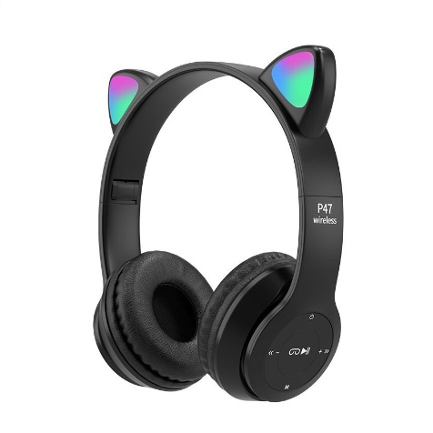 Headset bluetooth gaming kucing cat android led ada mic murah wireless headphone  with mic