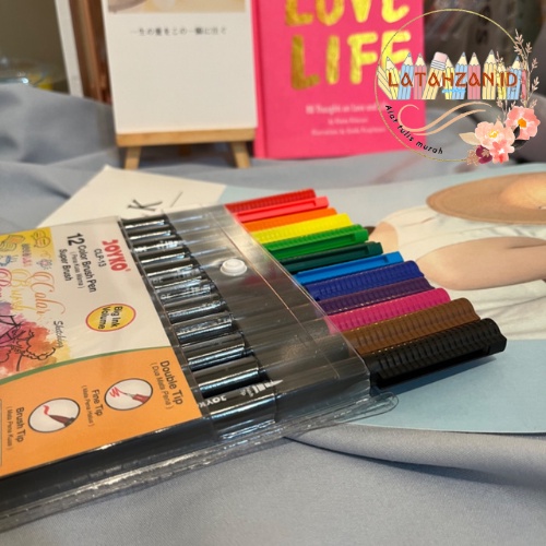 

1Set Isi 12pcs Color Brush Pen Stabilo Warna Warni Murah Bisa COD