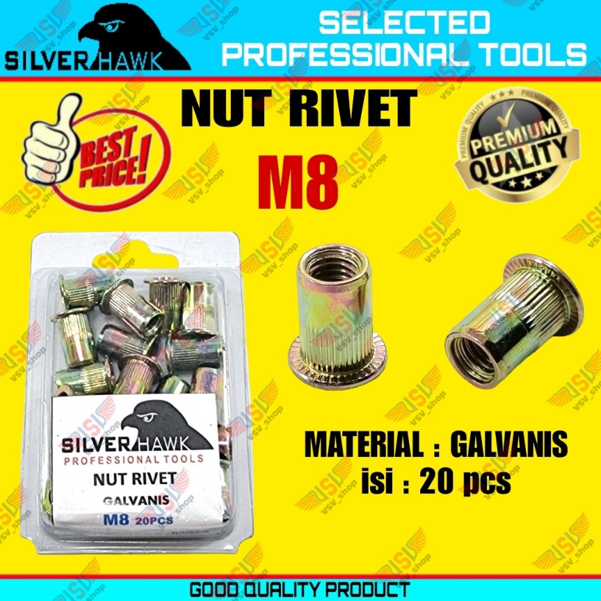 Rivet Nut M8 GALVANIS/STAINLESS STEEL/ALUMINIUM Mur Rivet Tanam Rifnut Nutsert