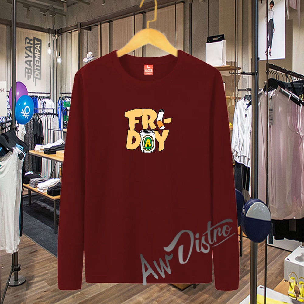 COD Baju Kaos Distro FRIDAY Print Premium Quality Lengan Panjang Kaos Tulisan Kaos Kata-Kata Kaos Sablon Big Size