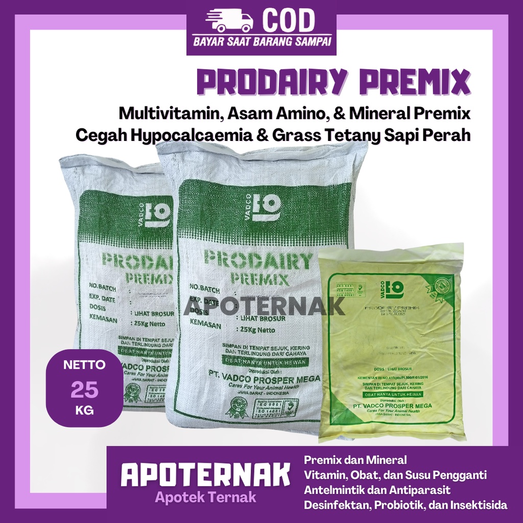 PRODAIRY PREMIX 1 Sak 25 Kg | Vitamin Mineral Untuk Sapi Perah | Premix Sapi Perah | Mineral Sapi