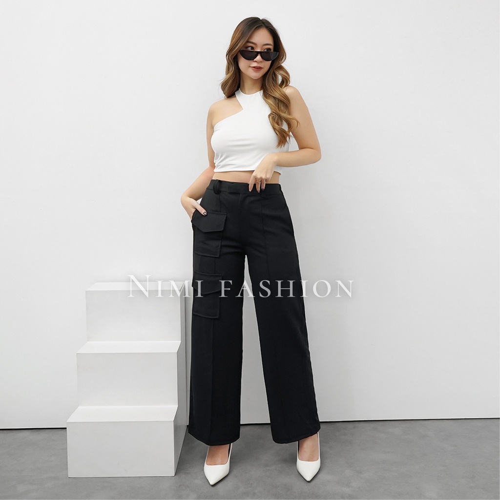 NIMI - Cargo Pants Celana Loose Cargo Wanita Celana Cullote Knit Import