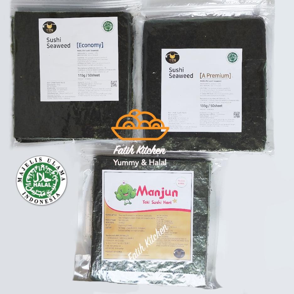 

☝ Manjun Seaweed Sushi Nori 50 Lembar Halal - varian Economy Medium Premium - Rumput Laut ♬