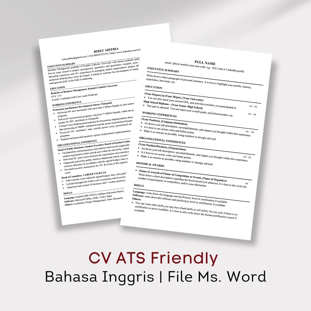 CV ATS Bahasa Inggris | Template CV ATS | Jasa Pembuatan CV ATS Friendly