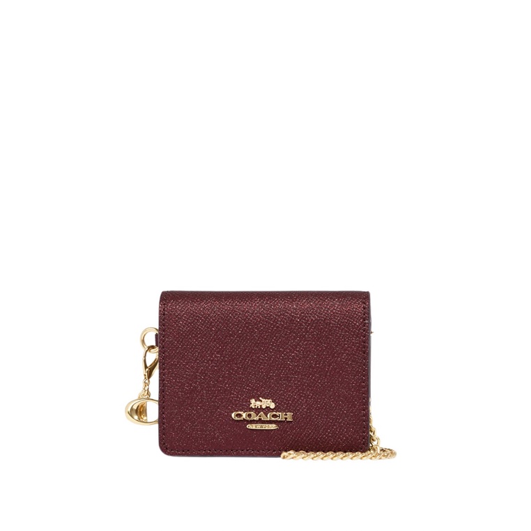 COACH Boxed Mini Wallet On A Chain Black Cherry