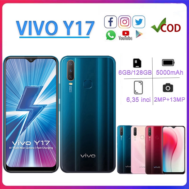 VIVO Y17 RAM 6/128GB MediaTek MT6765 Mobile Phone 6.35-inch hp 5000mAh Garansi 1 Tahun