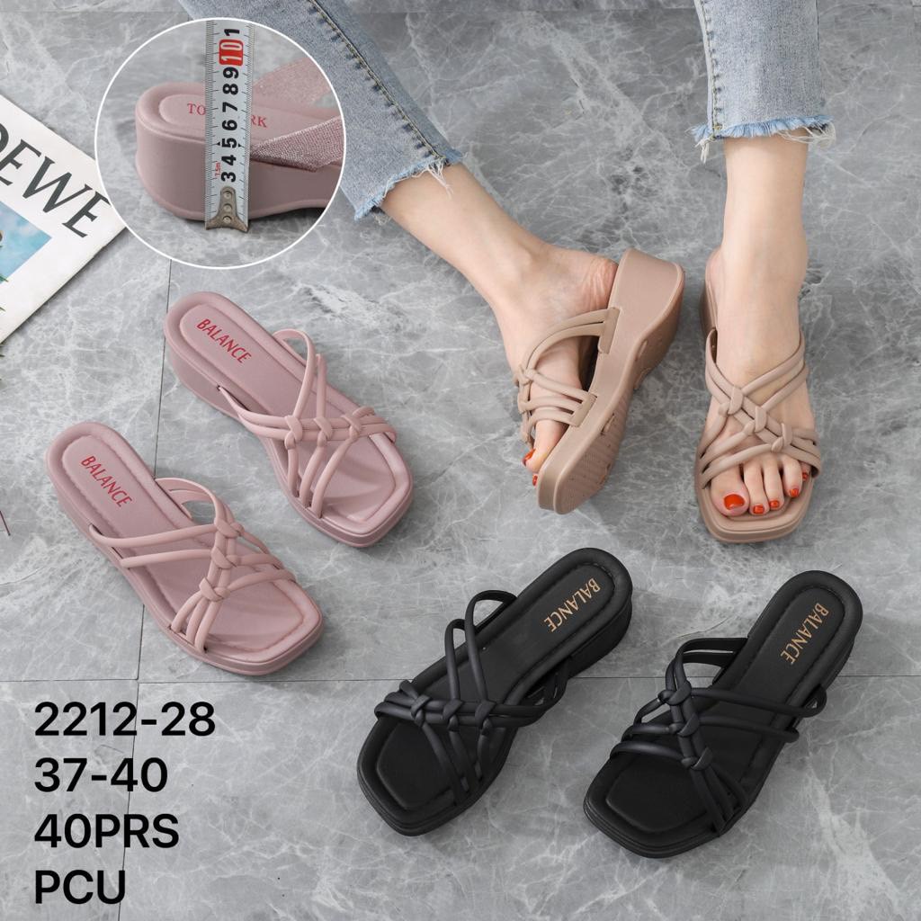 Sandal Selop Wanita Karet Import BALANCE Motif Tali Silang Ringan Empuk Sol Tebal 5 Cm / 2212-28