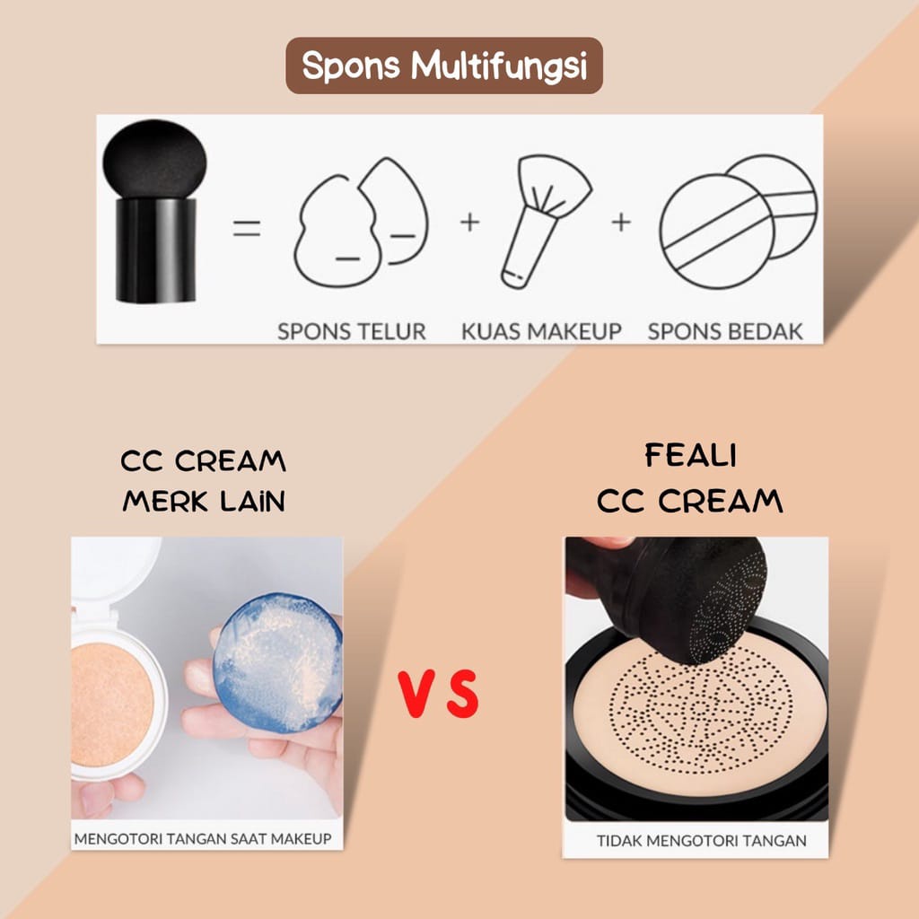 FEALI WATERPROOF MUSHROOM HEAD AIR BB CREAM MOISTURIZING AIR CUSHION BB CREAM