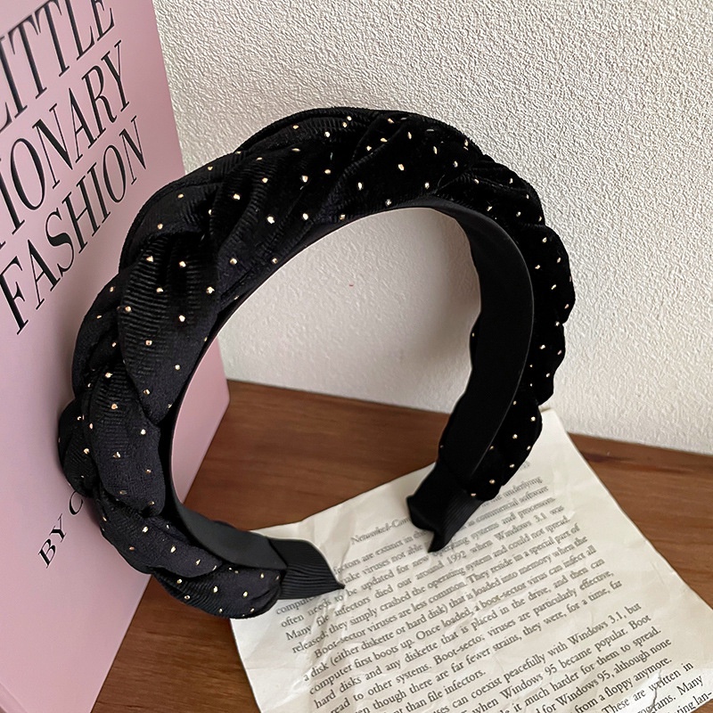 BANDO KAIN MOTIF POLKA DOT MUTIARA ELEGAN KOREAN STYLE BANDANA KOREA HITAM POLOS BEADED HEADBAND PEARL PESTA HIGH-END BENDO PESTA FORMAL