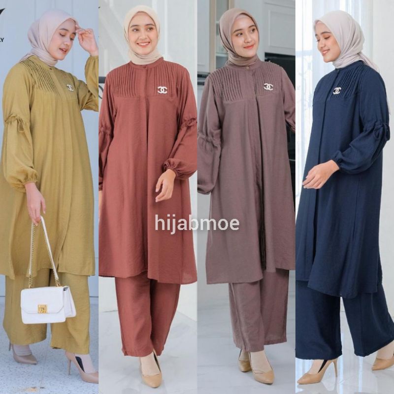 Vente Daily Inara Oneset Setelan Muslim Wanita - INARA Set Long Tunik Jumbo Crinkle Airflow Ld 120 -