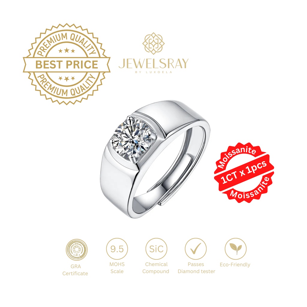 Cincin Pria Oliver Moissanite Man Ring Adjustable Perhiasan Elegant Solitaire Fancy Diamond Look Cin