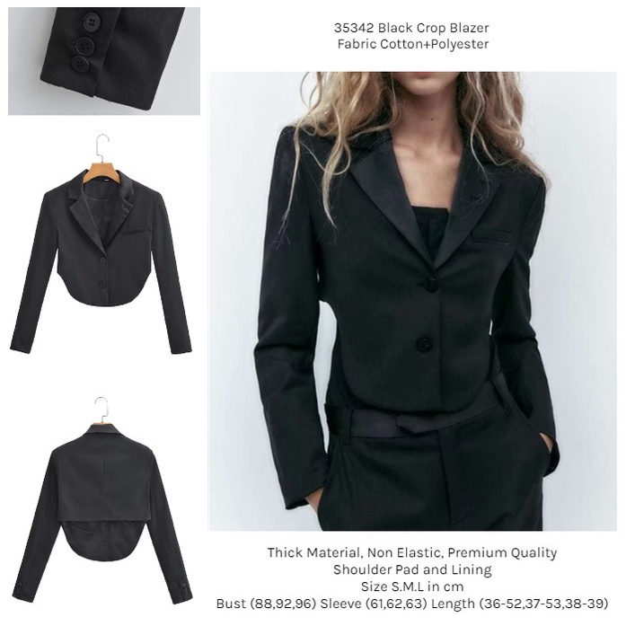 35342 Blazer Hitam Blazer Crop Light Blazer Jas Hitam