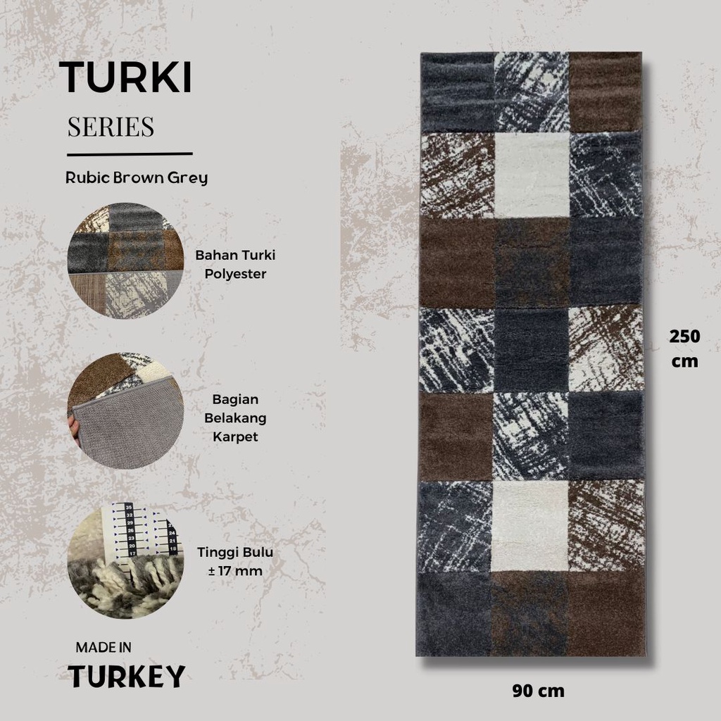 Karpet Turki Import Permadani 90x250  Rubic Brown Grey Karpet Import Turki